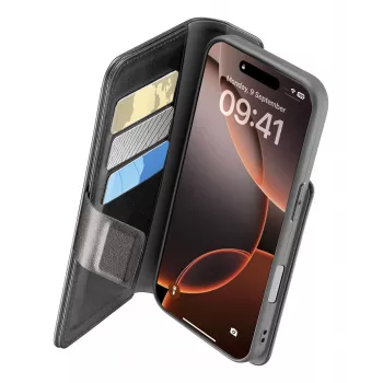 Cellularline BOOKAG2IPH16PROK Knyginis dėklas iPhone 16 Pro su magnetiniu užsegimu ir stovu