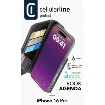 Cellularline BOOKAG2IPH16PROK Knyginis dėklas iPhone 16 Pro su magnetiniu užsegimu ir stovu