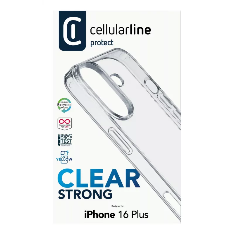 Cellularline Clear Strong Case CLEARDUOIPH16MAXT skaidrus telefono dėklas, skirtas iPhone 16 Plus