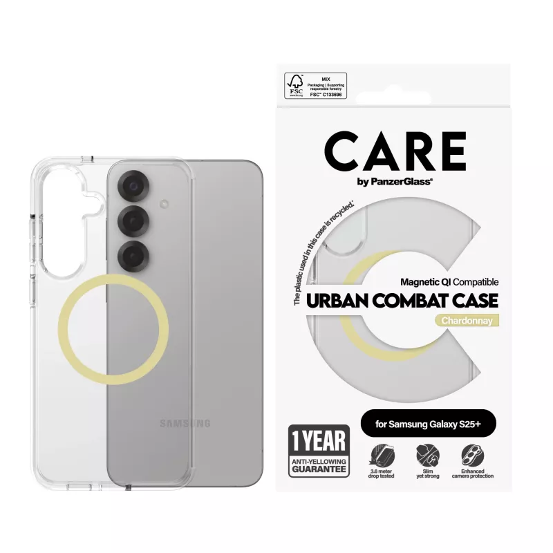 PanzerGlass CARE™ by ® Urban Combat Dėklas Skaidrus su Chardonnay, Qi Suderinamas Samsung Galaxy S25+