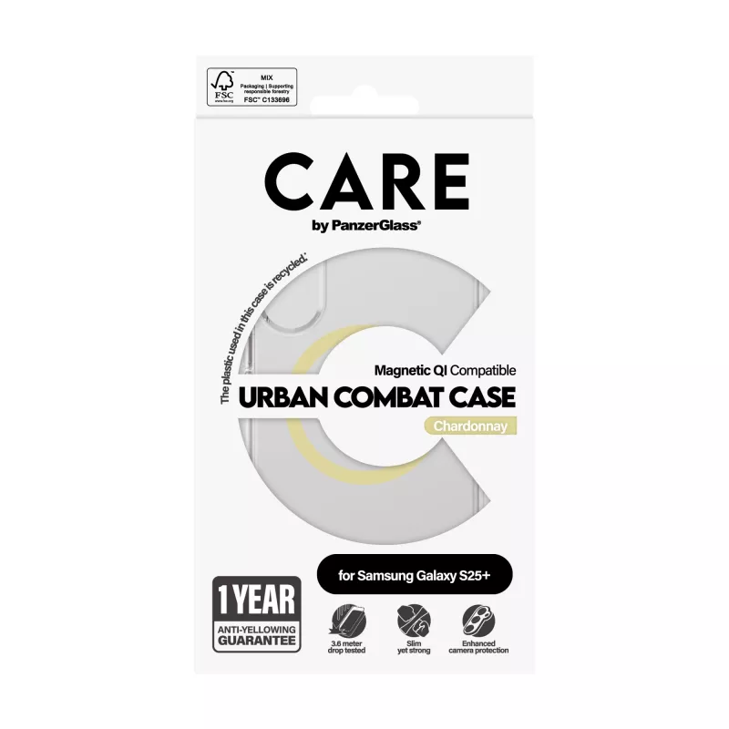 PanzerGlass CARE™ by ® Urban Combat Dėklas Skaidrus su Chardonnay, Qi Suderinamas Samsung Galaxy S25+