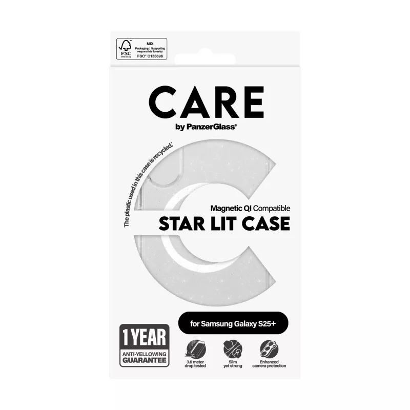 PanzerGlass CARE™ by ® Urban Combat Case Star Lit baltas, suderinamas su Qi, Samsung Galaxy S25+