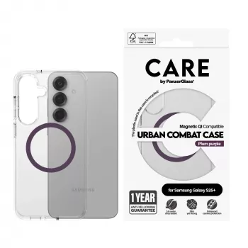 PanzerGlass CARE™ by ® Urban Combat Dėklas Skaidrus su Slyvų Purpurine Spalva, Qi Suderinamas Samsung Galaxy S25+