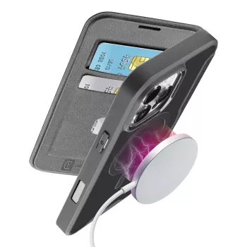 Cellularline Daily Mag - iPhone 16 Pro Max knyginis dėklas su permatoma kieta nugarėle, suderinamas su Magsafe® ekosistema