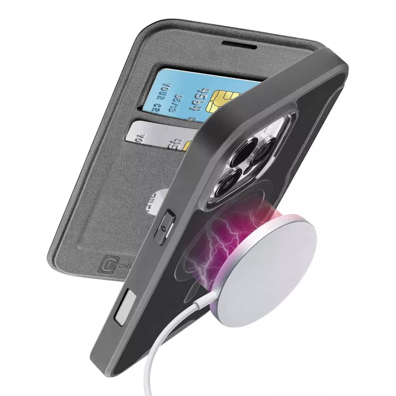 Cellularline Daily Mag - iPhone 16 Pro Max knyginis dėklas su permatoma kieta nugarėle, suderinamas su Magsafe® ekosistema