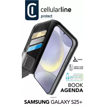 Cellularline Book Agenda dėklas Galaxy S25+ su magnetiniu užsegimu ir dirbtinės odos apdaila