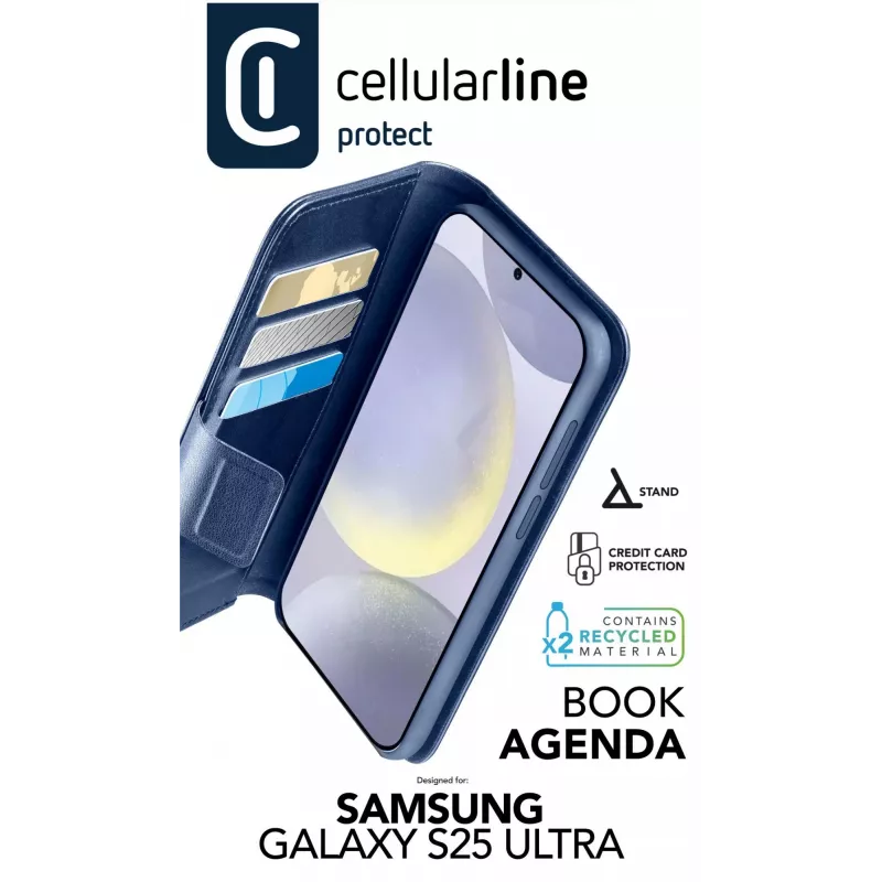 Cellularline Book Agenda dėklas Galaxy S25 Ultra, knygos stiliaus, mėlynas