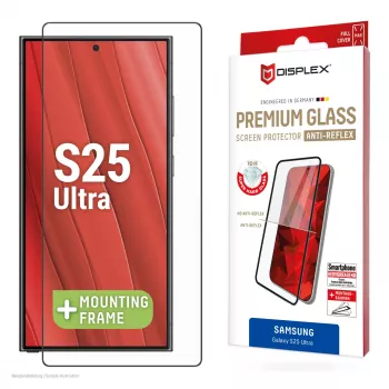 Displex Premium ekrano apsauginis stiklas (Full Cover, 10H), skirtas Samsung Galaxy S25 Ultra, su EASY-ON® Eco montavimo rėmeliu