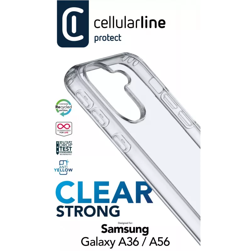 Cellularline Clear Protect - Galaxy A36/A56 kietas dėklas su guminiais kraštais