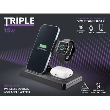 Tech Pop belaidė įkrovimo stotelė Smartwatch/Smartphone Juoda