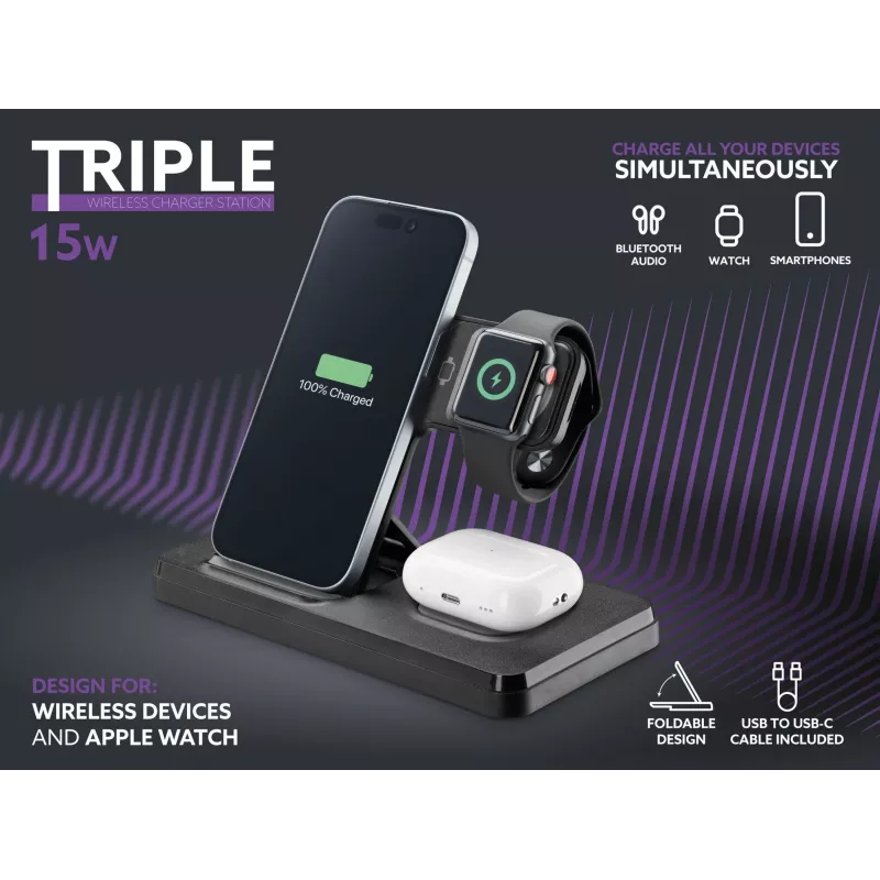 Tech Pop belaidė įkrovimo stotelė Smartwatch/Smartphone Juoda