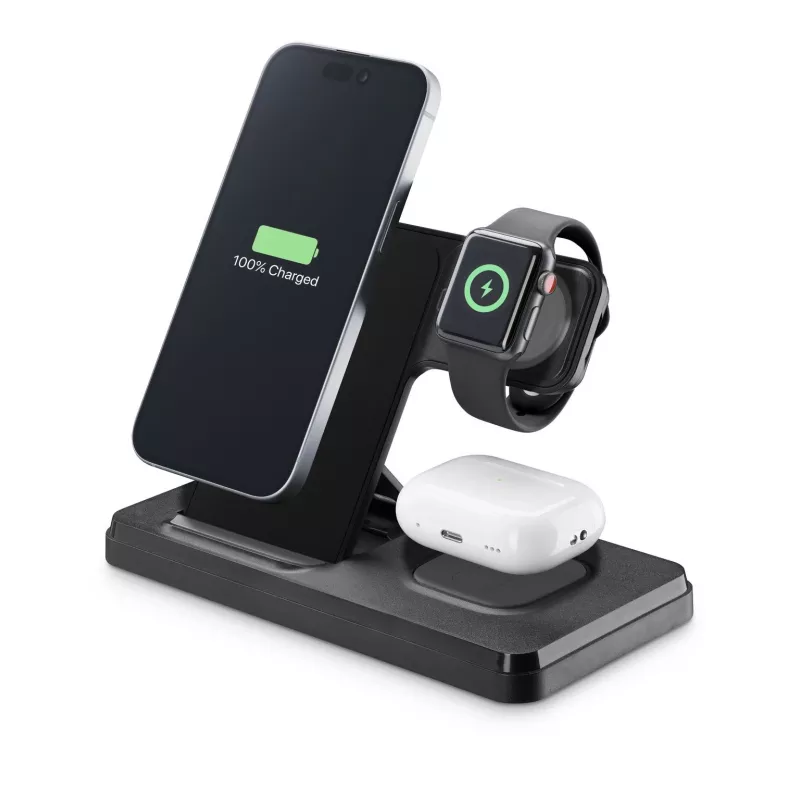 Tech Pop belaidė įkrovimo stotelė Smartwatch/Smartphone Juoda