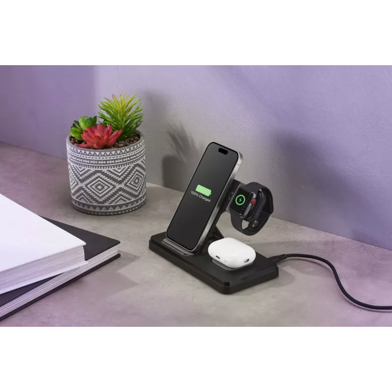 Tech Pop belaidė įkrovimo stotelė Smartwatch/Smartphone Juoda