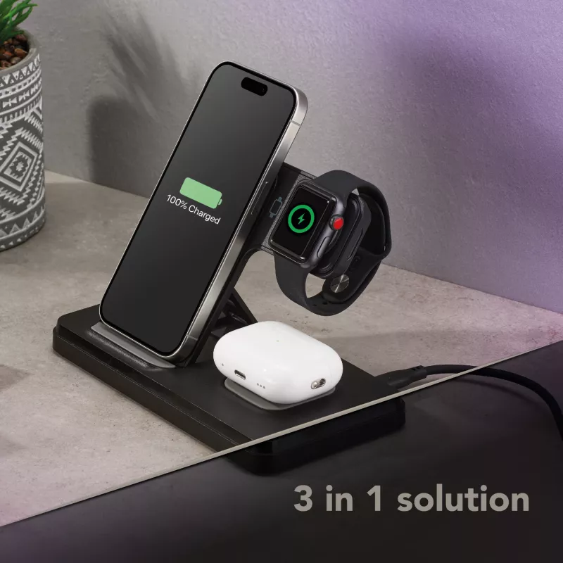 Tech Pop belaidė įkrovimo stotelė Smartwatch/Smartphone Juoda
