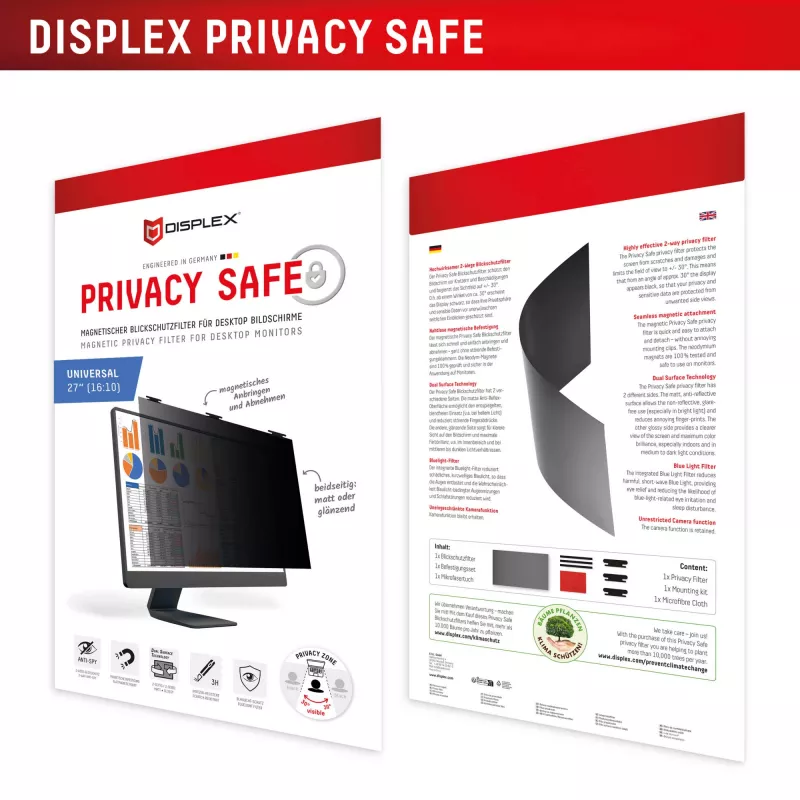 Displex PRIVACY SAFE nuimamas dvipusis privatumo filtras 27 colių monitoriui (16:10)