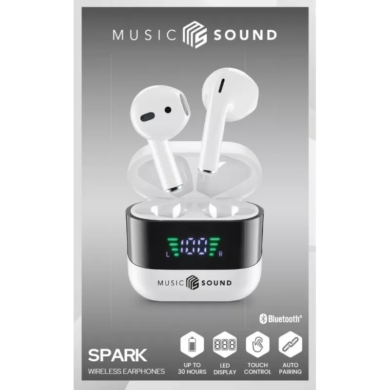 Music Sound SPARK belaidės ausinės su LED ekranu