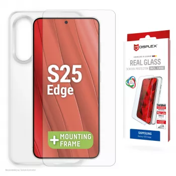 Displex ekrano apsauginis stiklas + dėklas Samsung Galaxy S25 Edge, EASY-ON® Eco montavimo rėmelis, atsparus įbrėžimams
