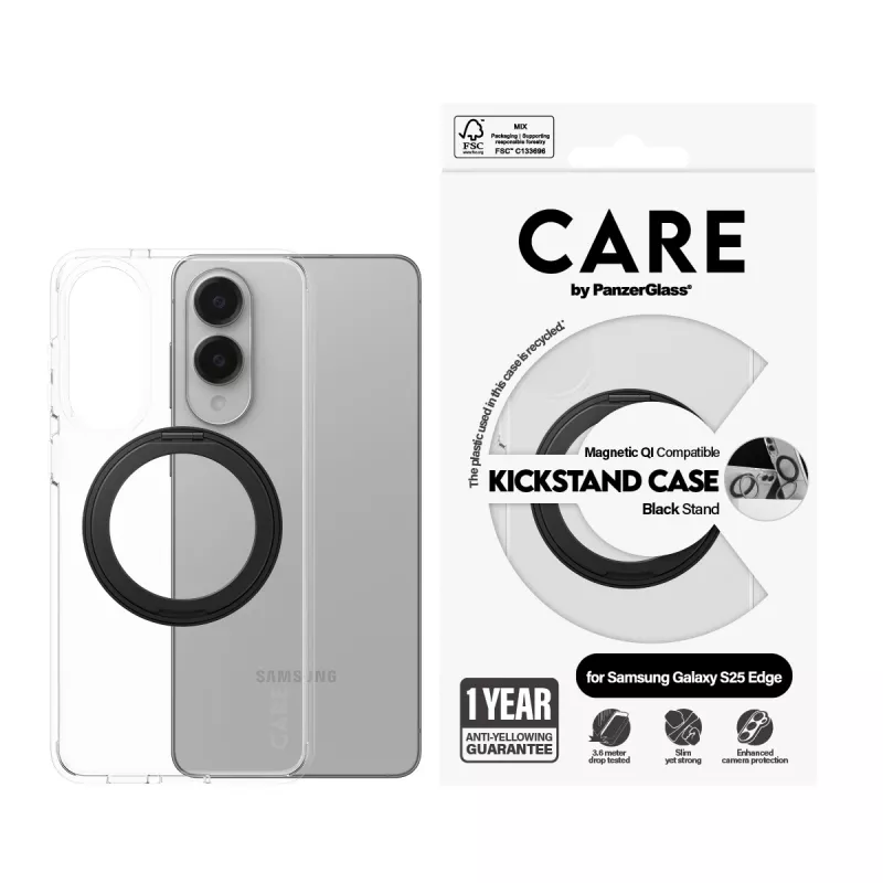 PanzerGlass CARE™ by ® Case Transparent Black Kickstand & Qi Samsung S25 Edge