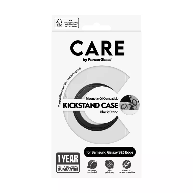 PanzerGlass CARE™ by ® Case Transparent Black Kickstand & Qi Samsung S25 Edge