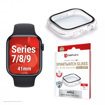 Displex 10H grūdintas stiklas Apple Watch 9/8/7 (41mm), viso korpuso dėklas, IP68, užsegamas, permatomas