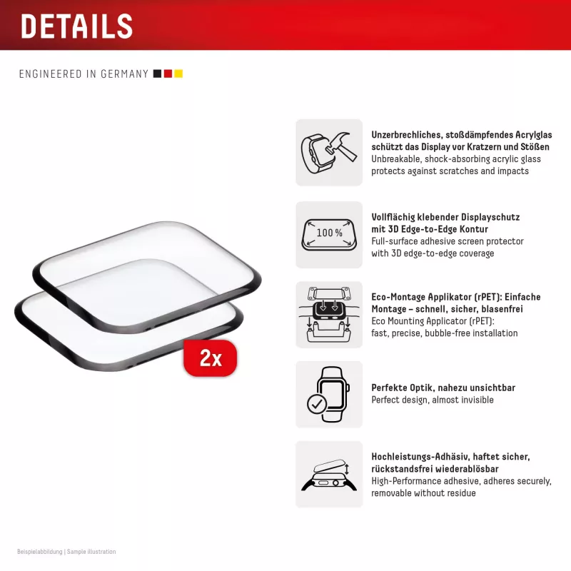 Displex Unbreakable Full Cover Smart Glass Apple Watch 9/8/7 (41 mm), 2 vnt., itin plonas, nuo krašto iki krašto, Eco Mount