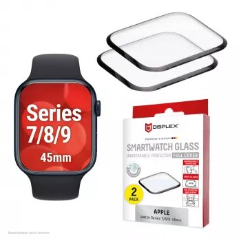 Displex Unbreakable Full Cover Smart Glass apsauginis stiklas Apple Watch 45mm (Series 9/8/7), 2 vnt., itin plonas nuo krašto iki krašto