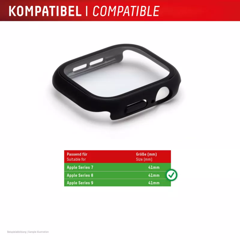 PanzerGlass Displex 10H grūdinto stiklo viso korpuso dėklas Apple Watch 41 mm (9/8/7 serija), IP68, užsegamas, juodas matinis