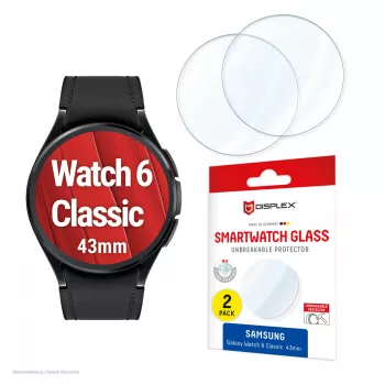 Displex 9H stiklo apsauga Galaxy Watch 6 Classic (43 mm), 2 vnt., itin plona, be rėmelio, apsauganti nuo pirštų atspaudų, pagaminta Vokietijoje
