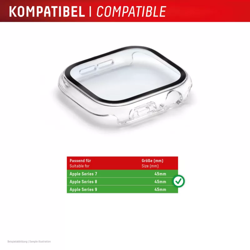 Apsauginis stiklas PanzerGlass Displex 10H, skirtas Apple Watch 9/8/7 45 mm, viso korpuso grūdintas stiklas, IP68, užsegamas, permatomas