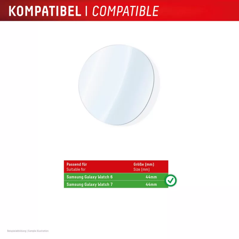 Displex 9H stiklinė apsauga Samsung Galaxy Watch 7/6 (44 mm), 2 vnt., ypač plona, be rėmelio, apsauganti nuo pirštų atspaudų, pagaminta Vokietijoje