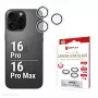 Displex Premium kameros objektyvo stiklas, iPhone 16 Pro / 16 Pro Max, 10H, pavieniai žiedai, DLC, skaidrus, Quick Mount