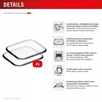 Displex Unbreakable Full Cover Smart Glass Apple Watch 11/10 46mm itin plonas apsauginis stiklas nuo krašto iki krašto, 2 vnt. pakuotė