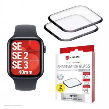 Displex Unbreakable Full Cover Smart Glass Apple Watch SE3/SE2/SE (40mm), 2 vnt., itin plonas, nuo krašto iki krašto, Eco Mount