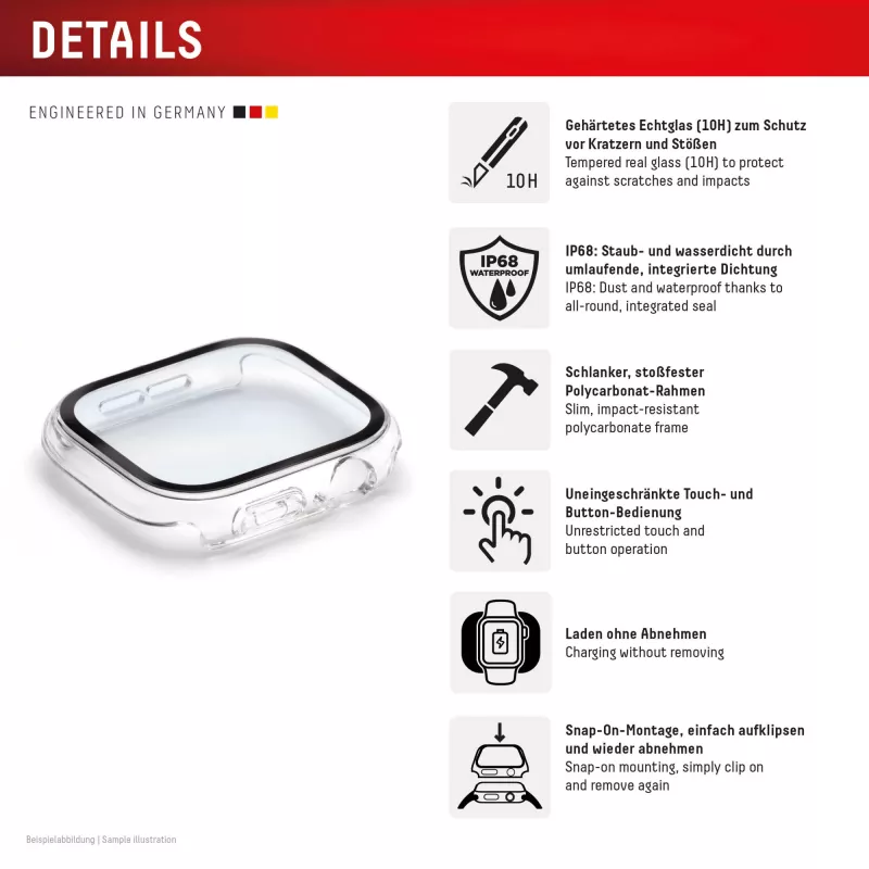 PanzerGlass Displex 10H apsauginis stiklas Apple Watch Ultra 3 / Ultra 2 / Ultra (49 mm) — viso korpuso, IP68, užsegamas, permatomas