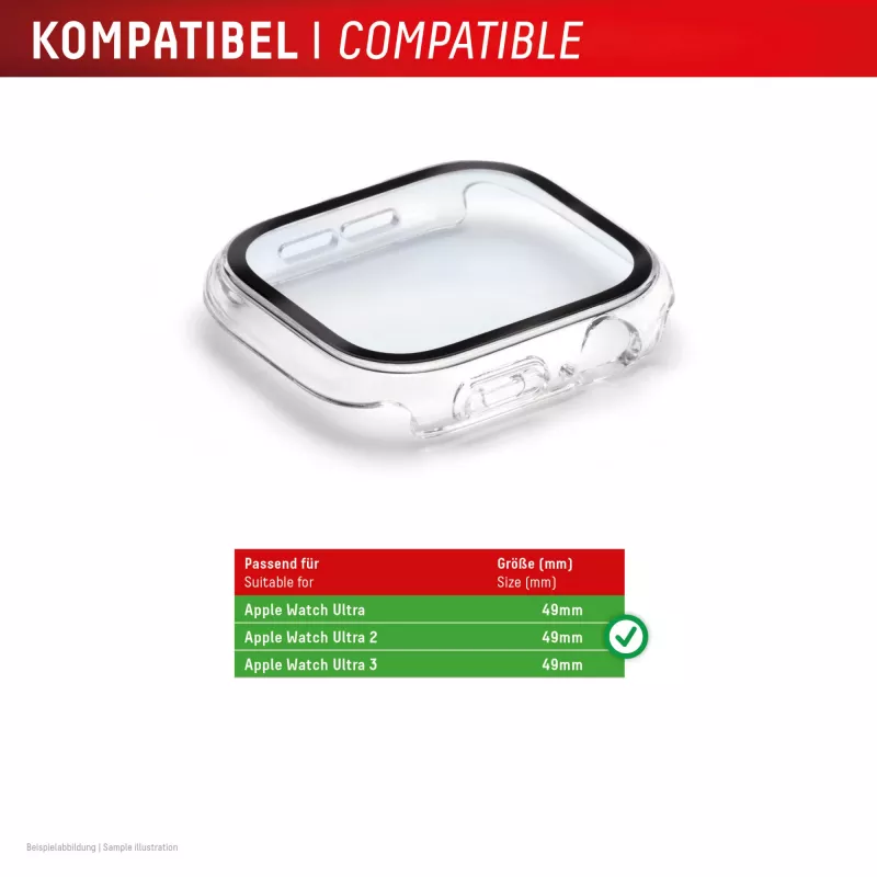 PanzerGlass Displex 10H apsauginis stiklas Apple Watch Ultra 3 / Ultra 2 / Ultra (49 mm) — viso korpuso, IP68, užsegamas, permatomas