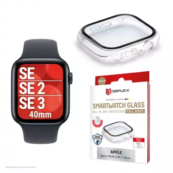 Displex 10H Grūdintas stiklas Apple Watch SE3/SE2/SE (40 mm), pilnas korpuso dangtelis, IP68, snap-on, permatomas