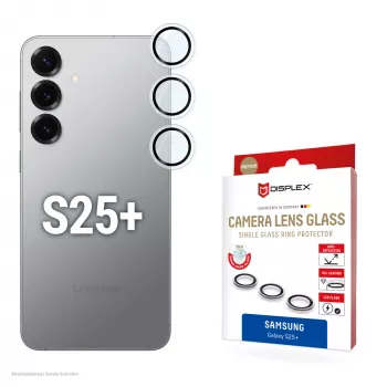 Displex Premium kameros stiklo apsauga Samsung Galaxy S25+, 10H, viengubi žiedai, DLC, permatoma, Quick Mount
