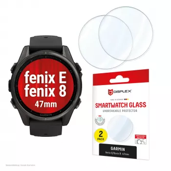 Apsauginis stiklas Compulocks Displex 9H, skirtas Garmin fenix 8 / fenix E (47 mm) — 2 vnt., itin plonas, be rėmelio, apsaugantis nuo pirštų atspaudų
