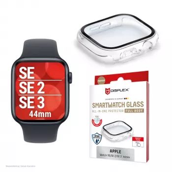 PanzerGlass Displex 10H grūdinto stiklo pilnas korpuso apsauginis dėklas Apple Watch SE/SE2/SE3 44mm, IP68, užsegamas, permatomas