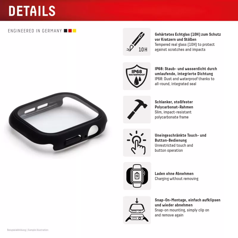 Displex 10H grūdintas stiklas Apple Watch 11/10 (46 mm), pilnas korpuso dangtelis, IP68, užsegamas, juodas matinis