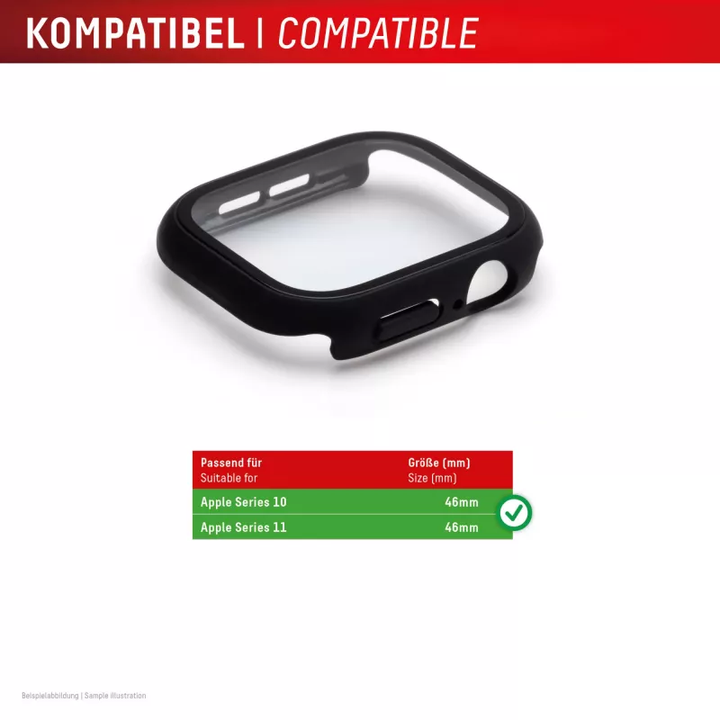 Displex 10H grūdintas stiklas Apple Watch 11/10 (46 mm), pilnas korpuso dangtelis, IP68, užsegamas, juodas matinis
