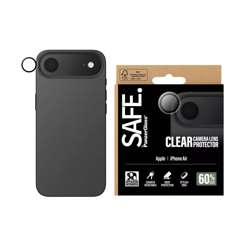 PanzerGlass SAFE. fotoaparato lęšio apsauga iPhone 17 Air permatoma, atspari įbrėžimams ir smūgiams