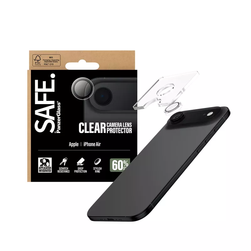PanzerGlass SAFE. fotoaparato lęšio apsauga iPhone 17 Air permatoma, atspari įbrėžimams ir smūgiams