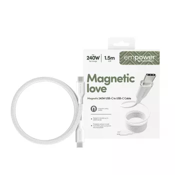 PanzerGlass empower™ by ® Magnetic 240W USB-C į USB-C laidas | USB 2.0 | 1,5 m | sidabriškai baltas