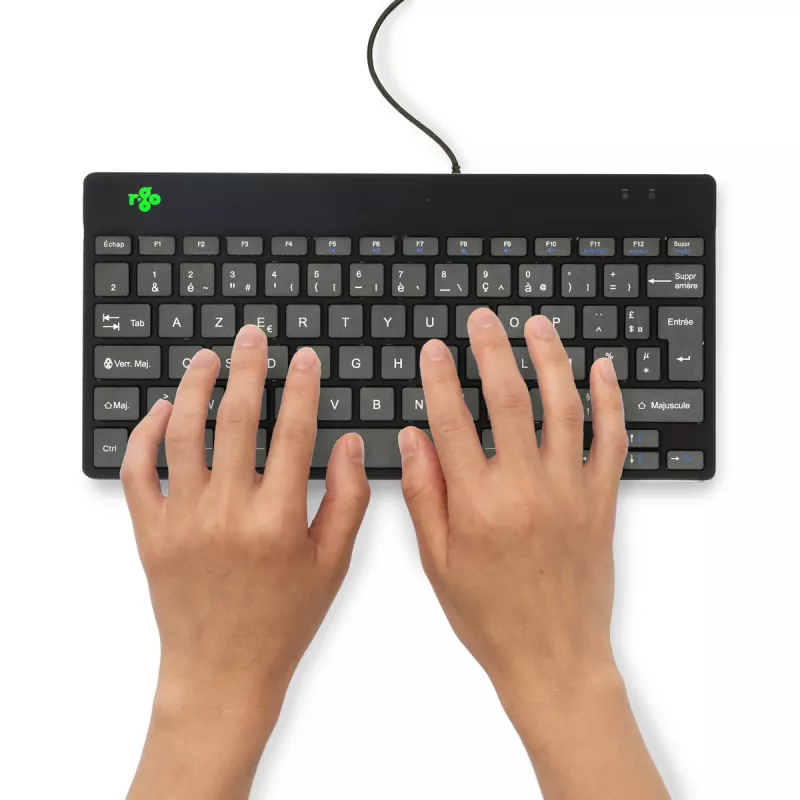 Ergonominė klaviatūra R-Go Compact Break, kompaktiška su pertraukų programine įranga, AZERTY (FR), laidinė, juoda