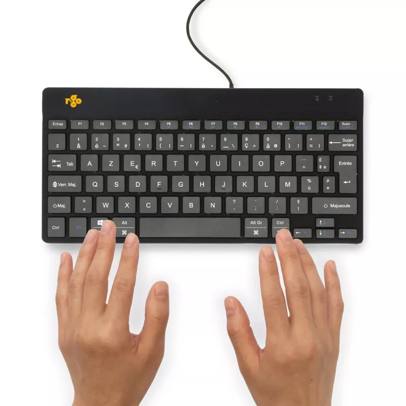 Ergonominė klaviatūra R-Go Compact Break, kompaktiška su pertraukų programine įranga, AZERTY (FR), laidinė, juoda