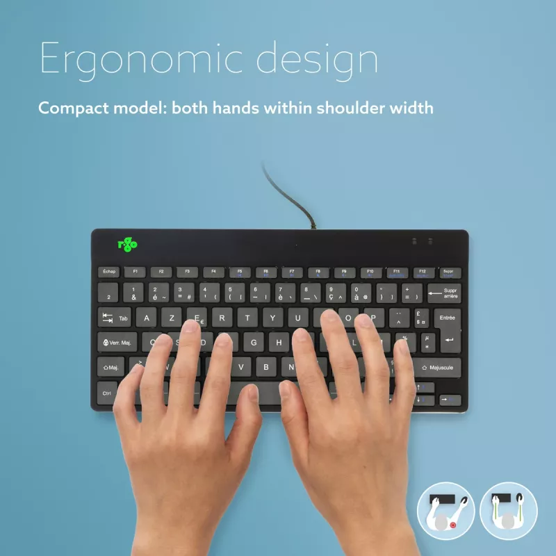 Ergonominė klaviatūra R-Go Compact Break, kompaktiška su pertraukų programine įranga, AZERTY (FR), laidinė, juoda