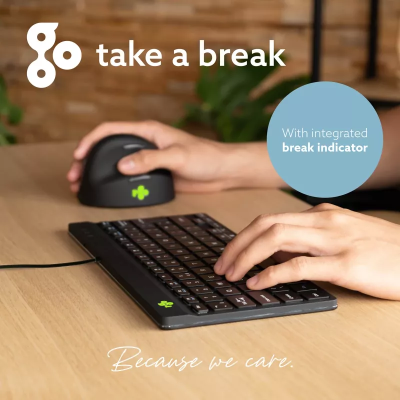 Ergonominė klaviatūra R-Go Compact Break, kompaktiška su pertraukų programine įranga, AZERTY (FR), laidinė, juoda