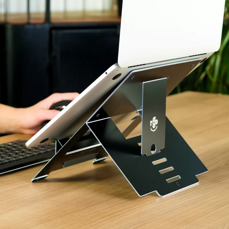 R-Go Tools stovo nešiojamam kompiuteriui R-Go Riser Flexible, reguliuojamas sulankstomas stovas, ergonomiškas, Hylite aliuminis, juodas