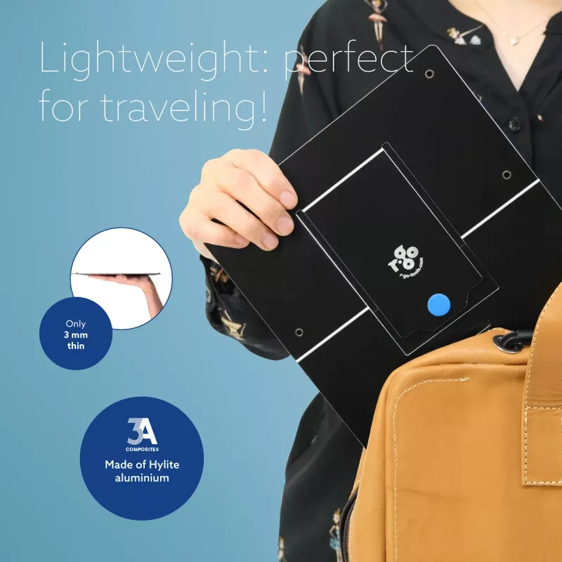 R-Go Tools stovo nešiojamam kompiuteriui R-Go Riser Flexible, reguliuojamas sulankstomas stovas, ergonomiškas, Hylite aliuminis, juodas